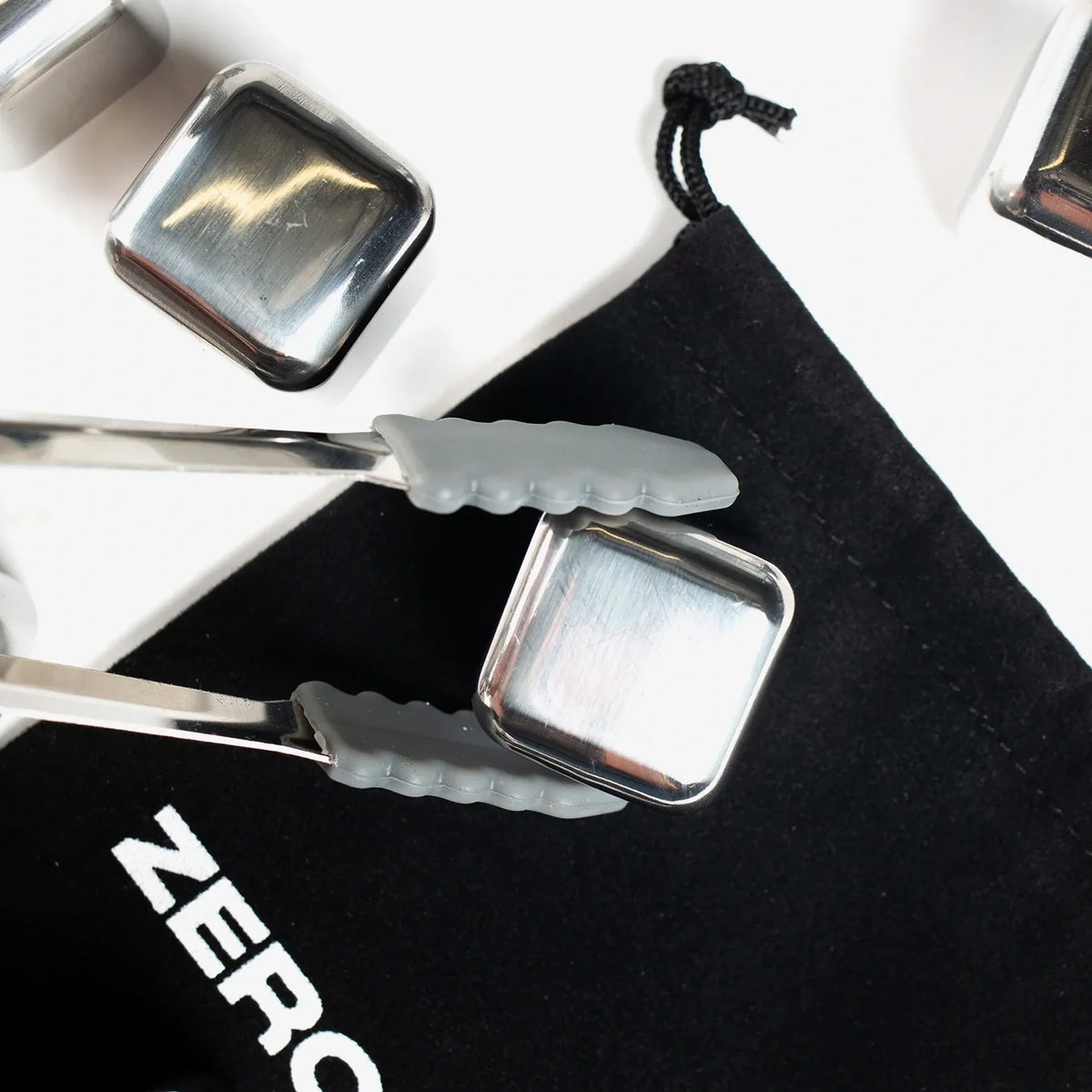 Zero Ice Reusable Stainless Steel Cubes & Tongs