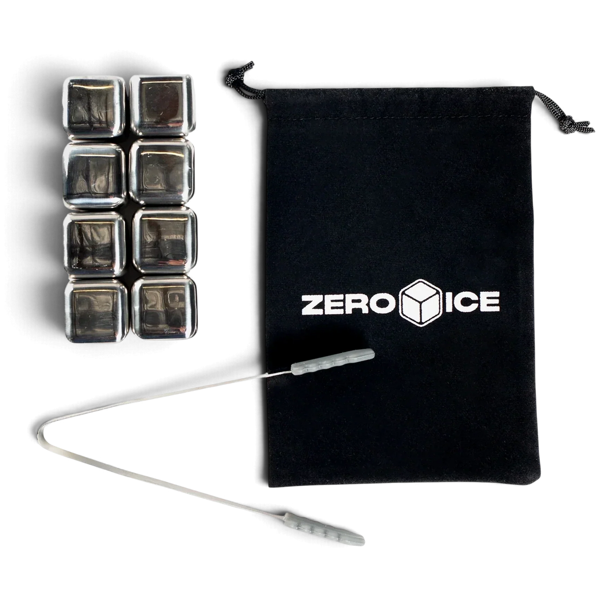 Zero Ice Reusable Stainless Steel Cubes & Tongs